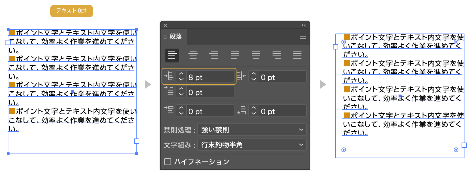 イラストレーターのインデントのやり方