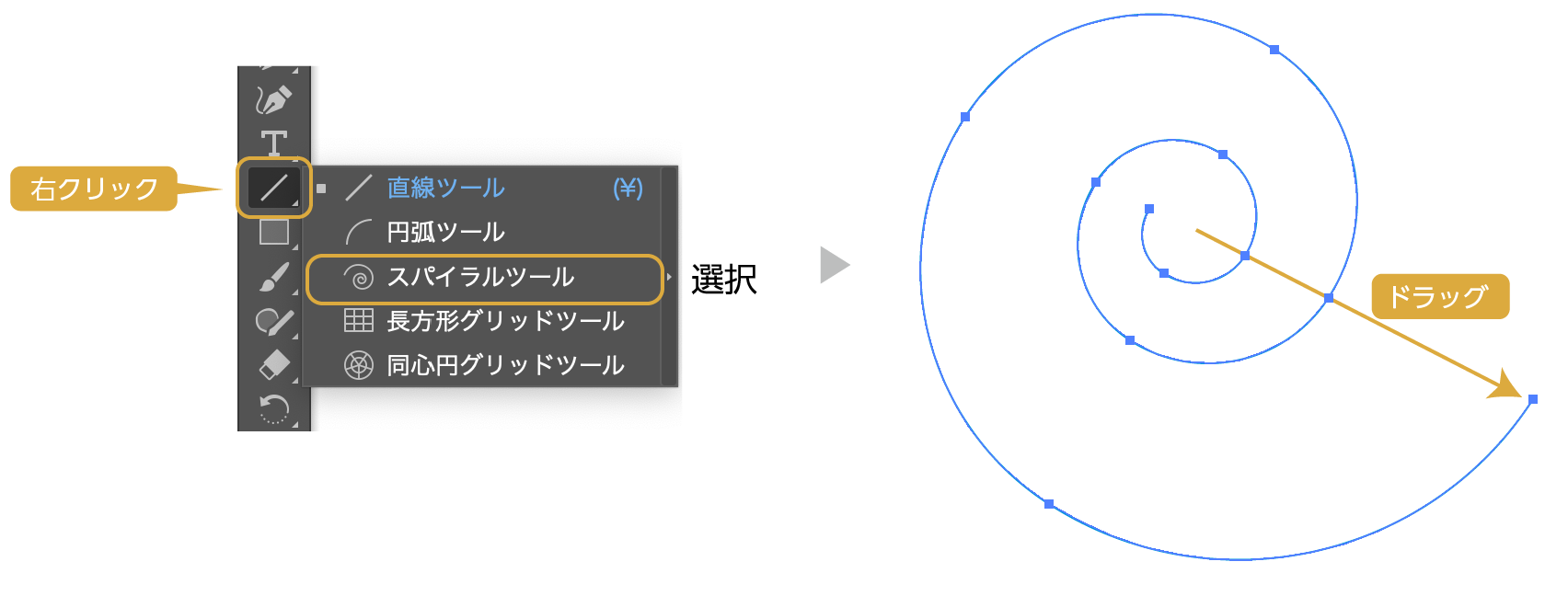 イラレ 渦巻きを簡単に作る スパイラルツール デザナル